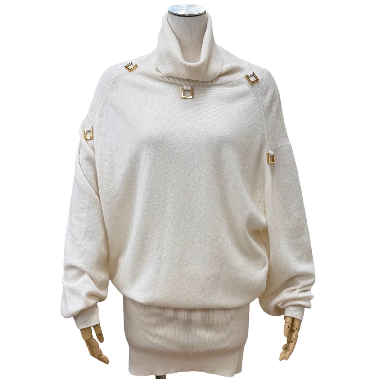 Louis Vuitton Logo Turtleneck Cashmere Dress Off White