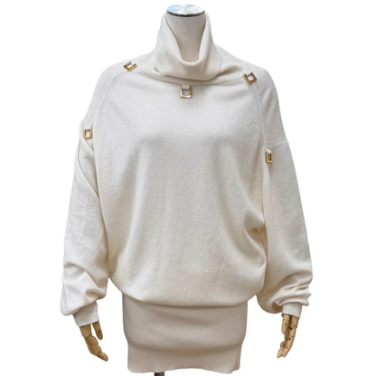 Louis Vuitton Logo Turtleneck Cashmere Dress Off White