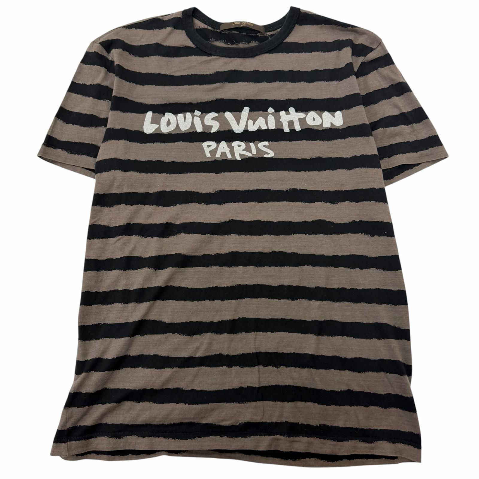 Louis Vuitton Cotton 100% Border Logo Print Crew Neck Short Sleeve T-Shirt Gray