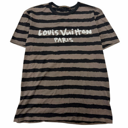 Louis Vuitton Cotton 100% Border Logo Print Crew Neck Short Sleeve T-Shirt Gray