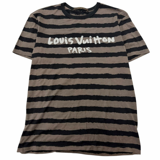 Louis Vuitton Cotton 100% Border Logo Print Crew Neck Short Sleeve T-Shirt Gray