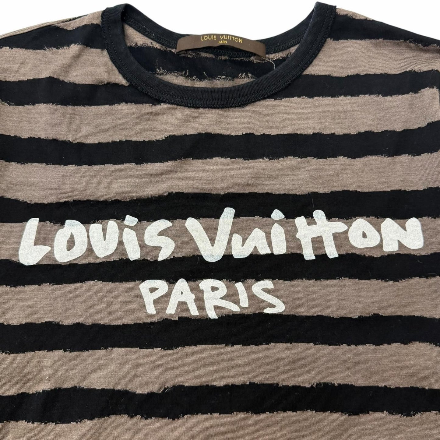 Louis Vuitton Cotton 100% Border Logo Print Crew Neck Short Sleeve T-Shirt Gray — view 4