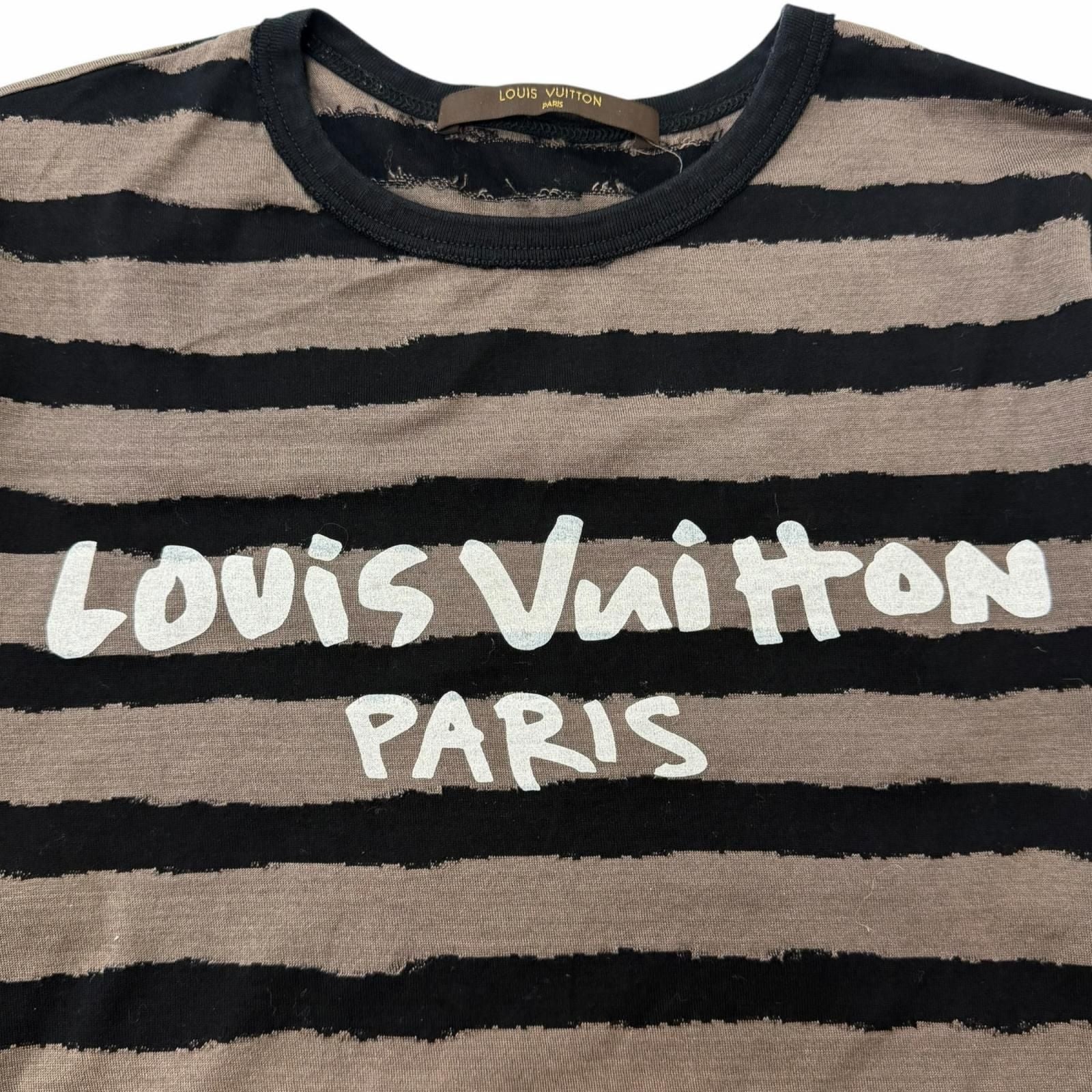 Louis Vuitton Cotton 100% Border Logo Print Crew Neck Short Sleeve T-Shirt Gray — view 4