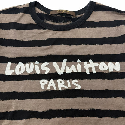 Louis Vuitton Cotton 100% Border Logo Print Crew Neck Short Sleeve T-Shirt Gray — view 4