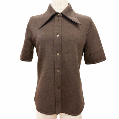 Gucci Interlocking Embroidery Wool Cotton Jersey Short Sleeve Shirt Brown 40