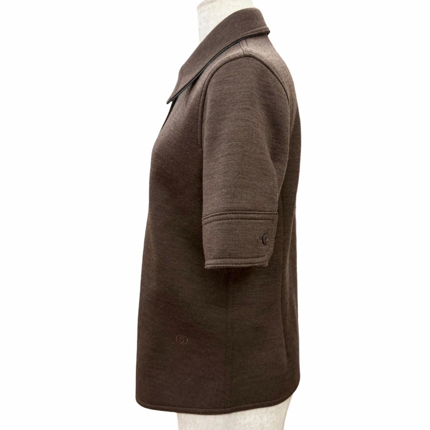 Gucci Interlocking Embroidery Wool Cotton Jersey Short Sleeve Shirt Brown 40 — view 2