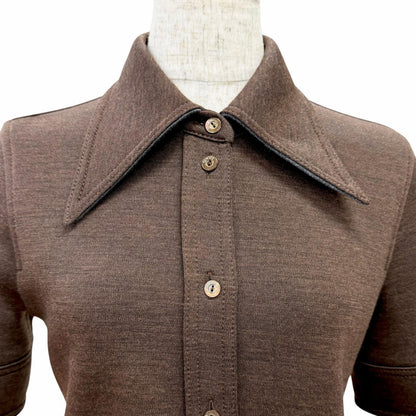 Gucci Interlocking Embroidery Wool Cotton Jersey Short Sleeve Shirt Brown 40 — view 4