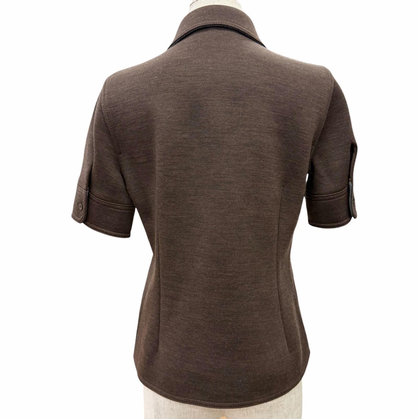 Gucci Interlocking Embroidery Wool Cotton Jersey Short Sleeve Shirt Brown 40 — view 3