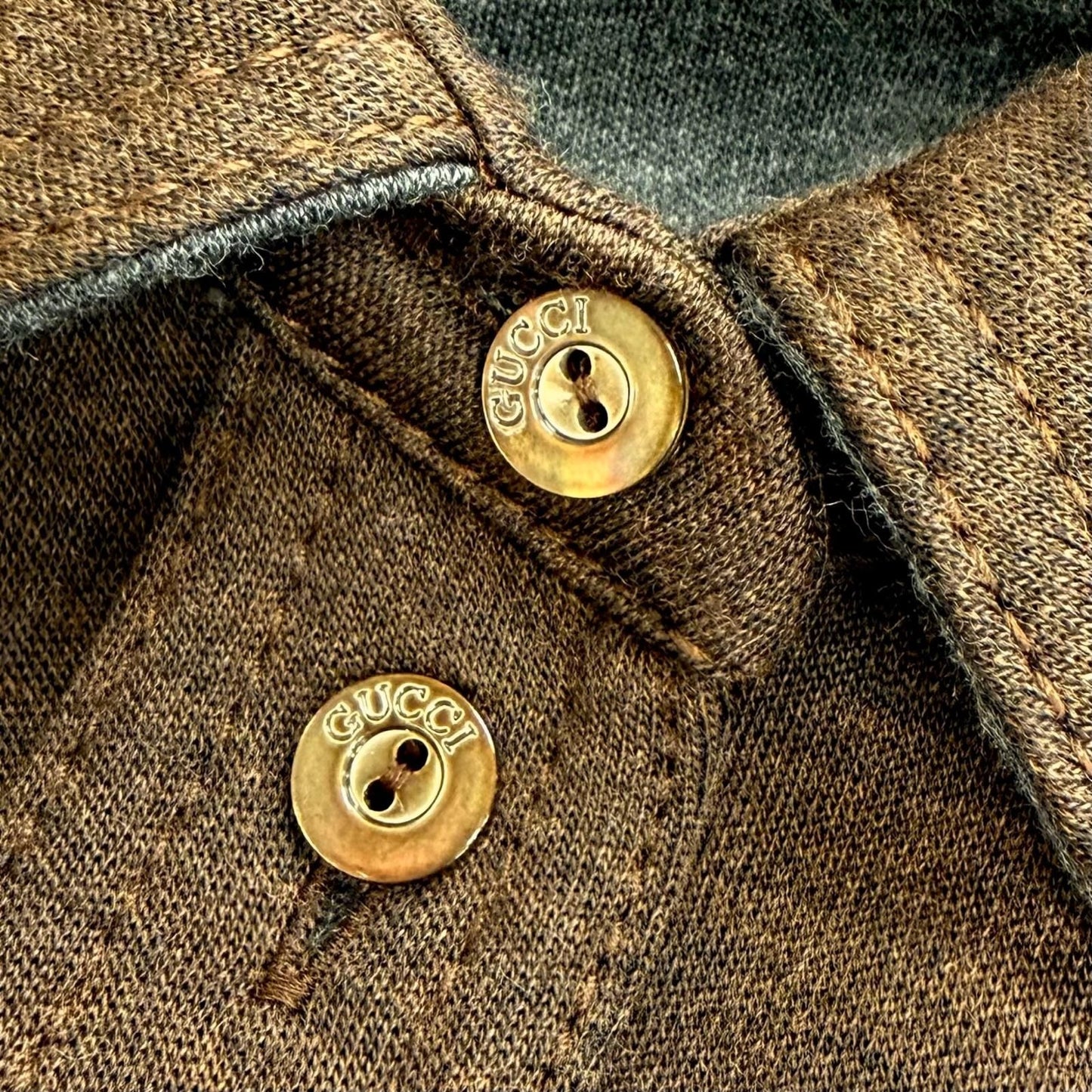 Gucci Interlocking Embroidery Wool Cotton Jersey Short Sleeve Shirt Brown 40 — view 6