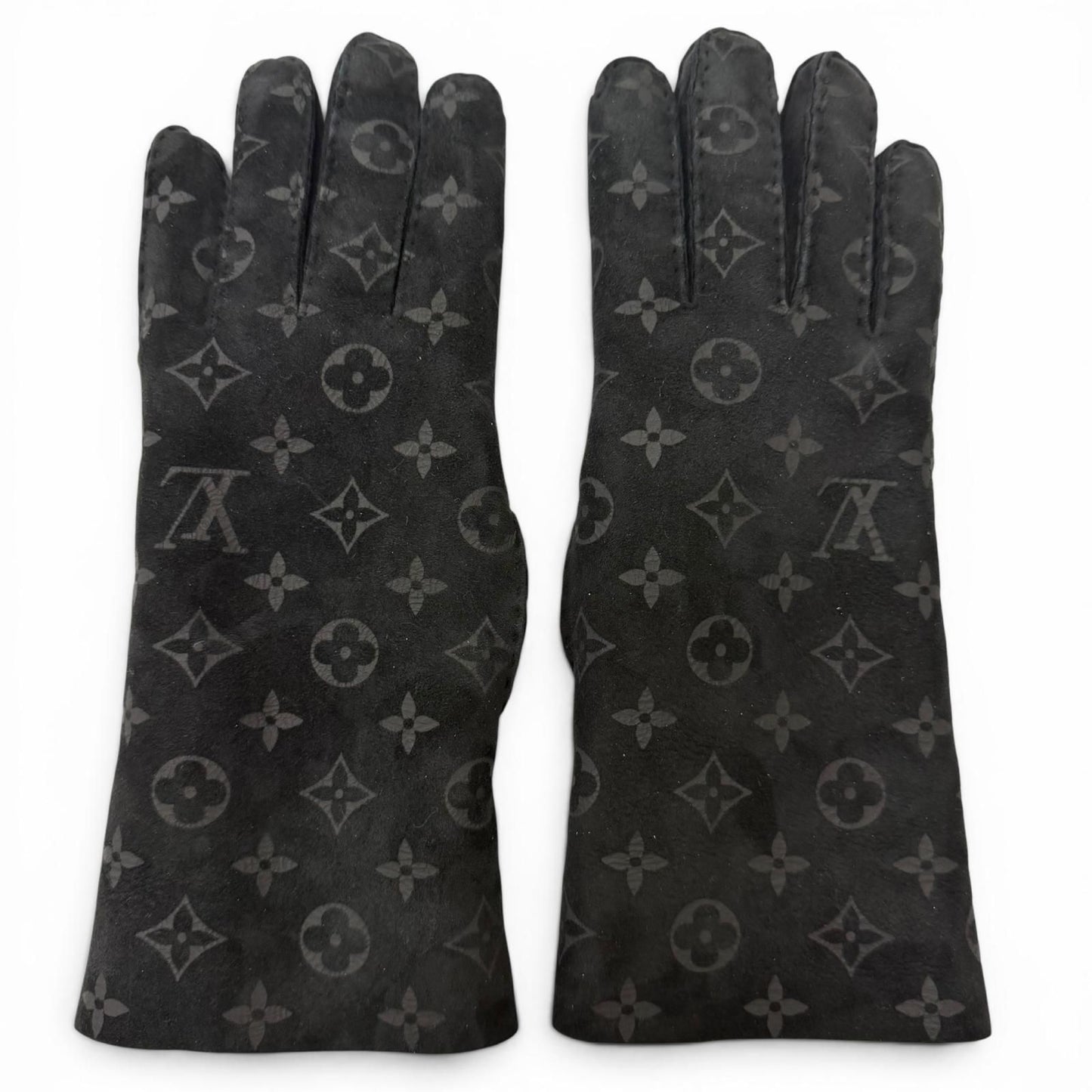 Louis Vuitton Gon Shirred Darling Sheep Leather Monogram Shearling Gloves Black — view 2