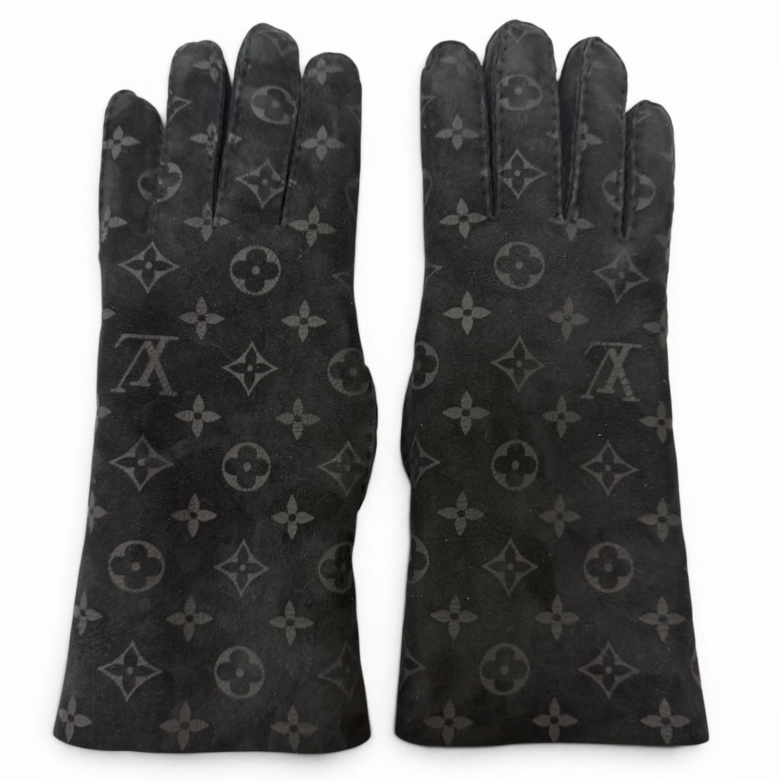 Louis Vuitton Gon Shirred Darling Sheep Leather Monogram Shearling Gloves Black — view 2