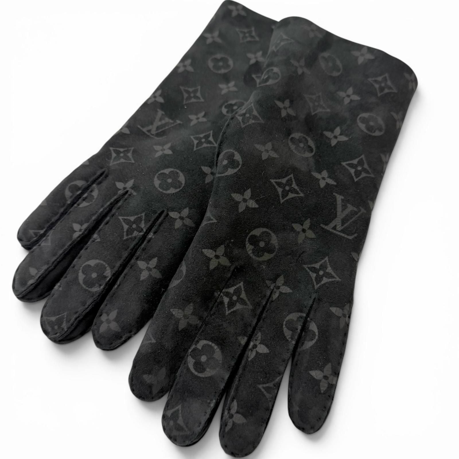 Louis Vuitton Gon Shirred Darling Sheep Leather Monogram Shearling Gloves Black