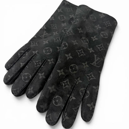 Louis Vuitton Gon Shirred Darling Sheep Leather Monogram Shearling Gloves Black