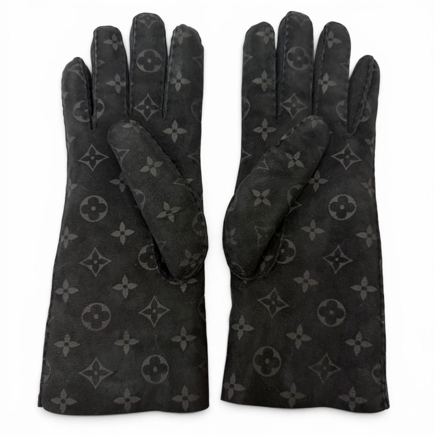 Louis Vuitton Gon Shirred Darling Sheep Leather Monogram Shearling Gloves Black — view 3