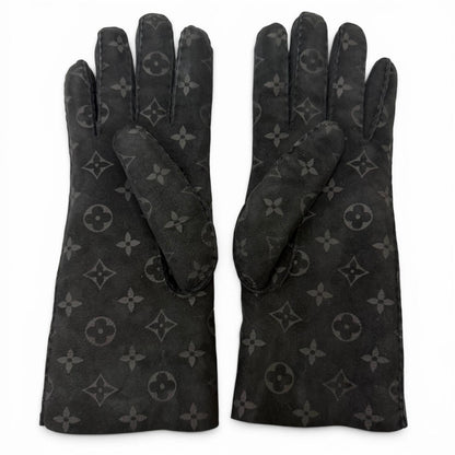 Louis Vuitton Gon Shirred Darling Sheep Leather Monogram Shearling Gloves Black — view 3