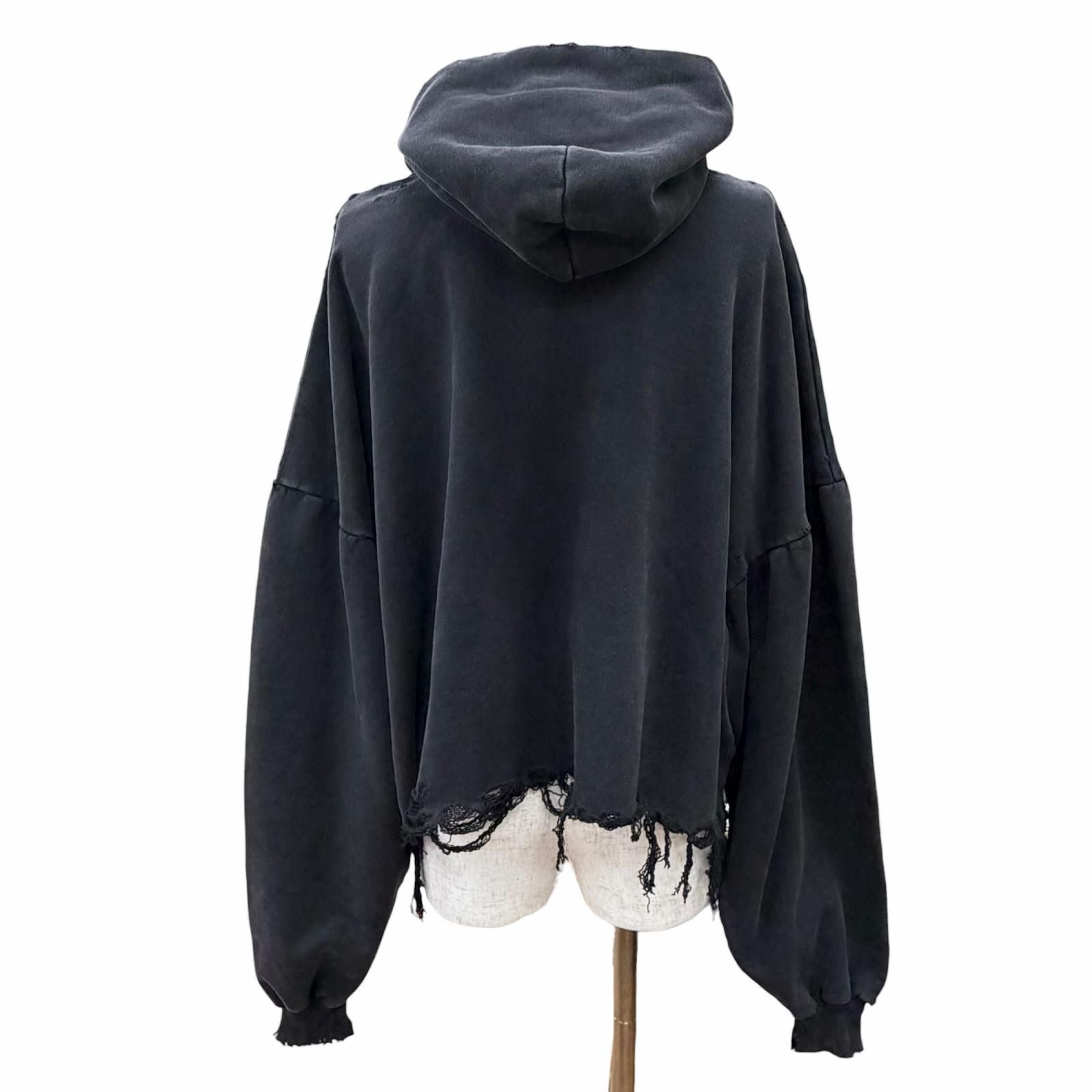 Balenciaga Cotton 100% Distressed Cropped Hoodie Pullover Black 1 with Hanger — view 3