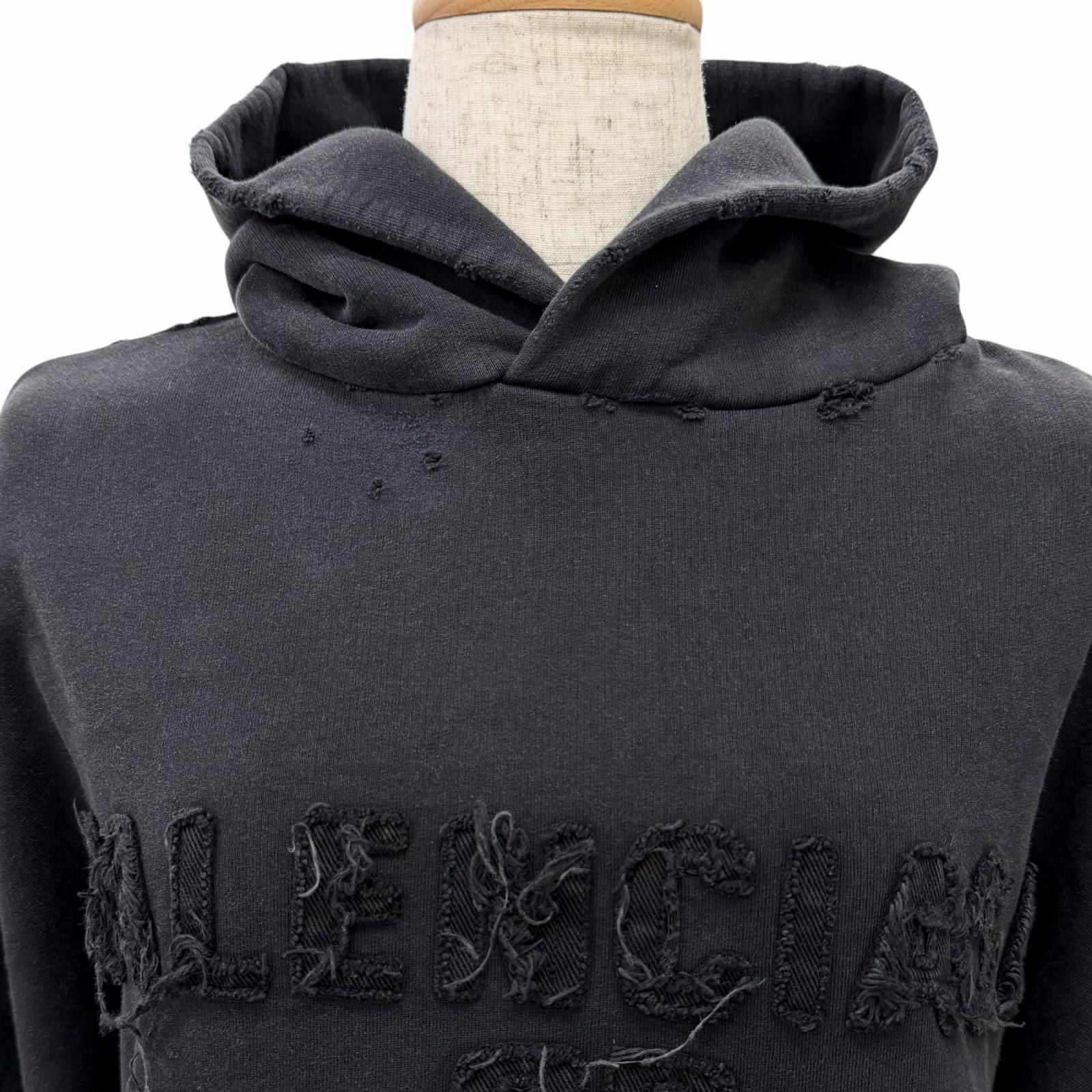 Balenciaga Cotton 100% Distressed Cropped Hoodie Pullover Black 1 with Hanger — view 4