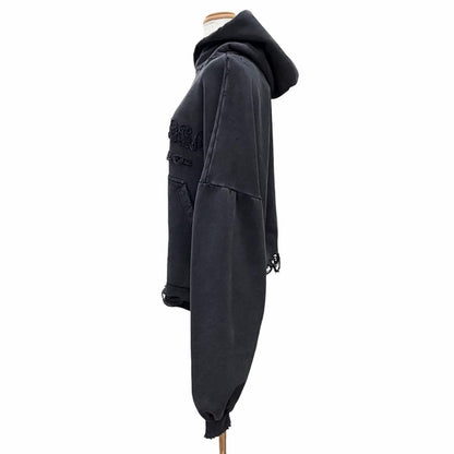 Balenciaga Cotton 100% Distressed Cropped Hoodie Pullover Black 1 with Hanger — view 2