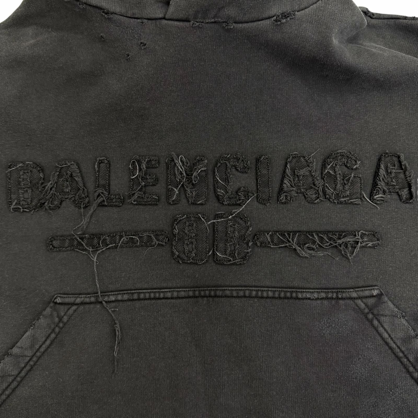 Balenciaga Cotton 100% Distressed Cropped Hoodie Pullover Black 1 with Hanger — view 6