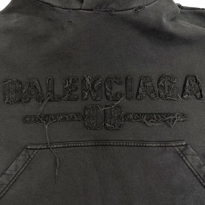 Balenciaga Cotton 100% Distressed Cropped Hoodie Pullover Black 1 with Hanger — view 6