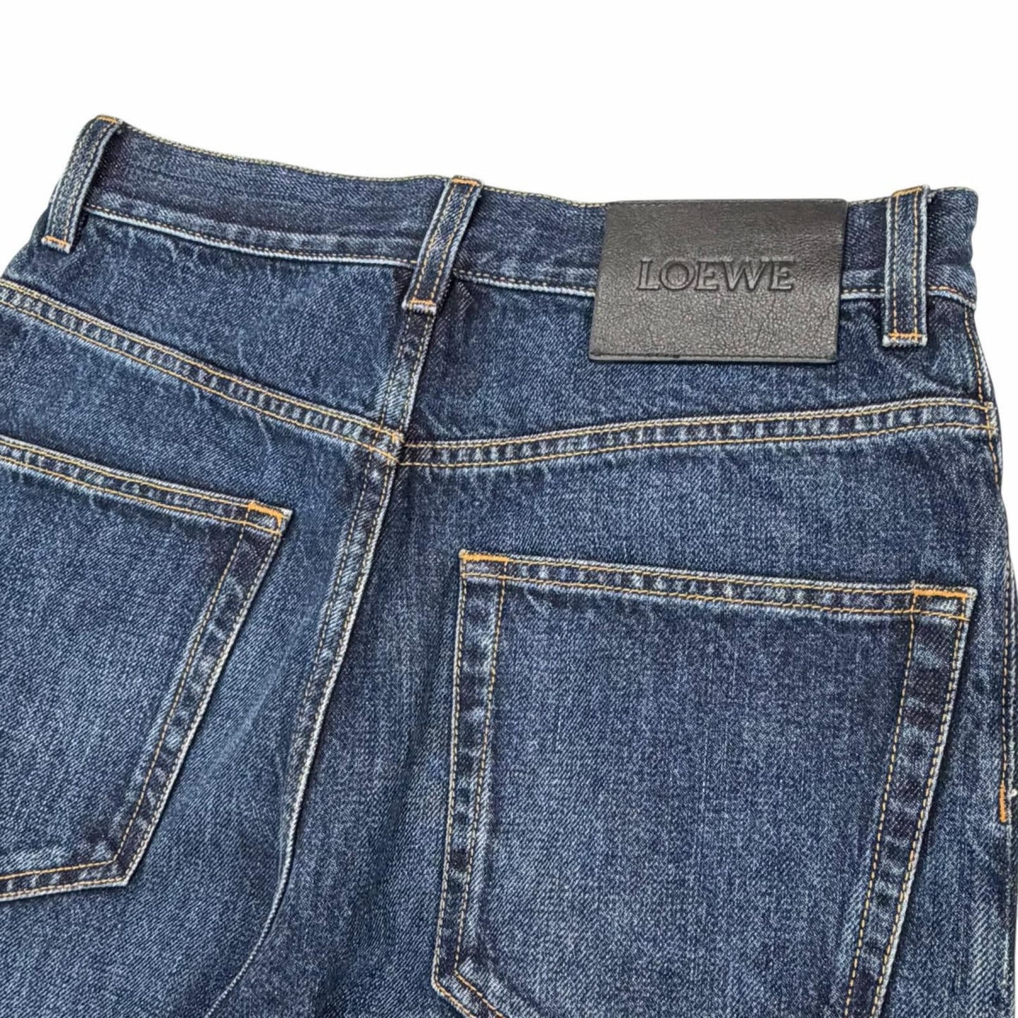 Loewe Fisherman Leather Logo Patch Turn Up Jeans Denim Pants Indigo 44 — view 3