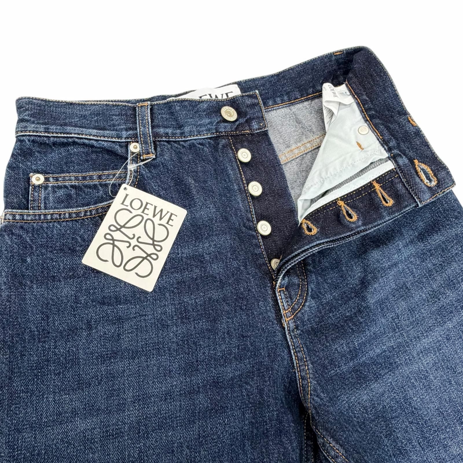 Loewe Fisherman Leather Logo Patch Turn Up Jeans Denim Pants Indigo 44 — view 4