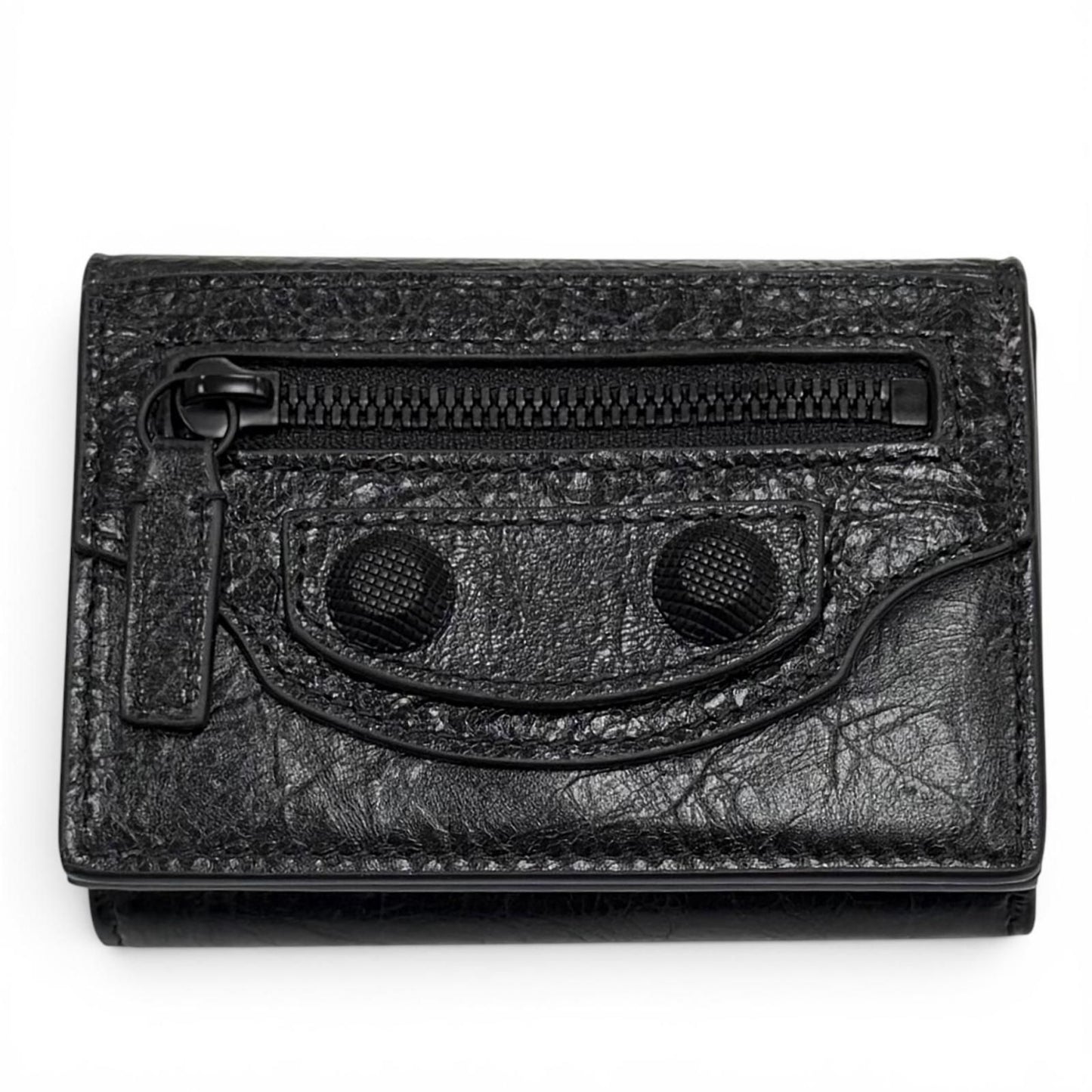 Balenciaga le Cagole Logo Leather Mini Wallet Trifold Black
