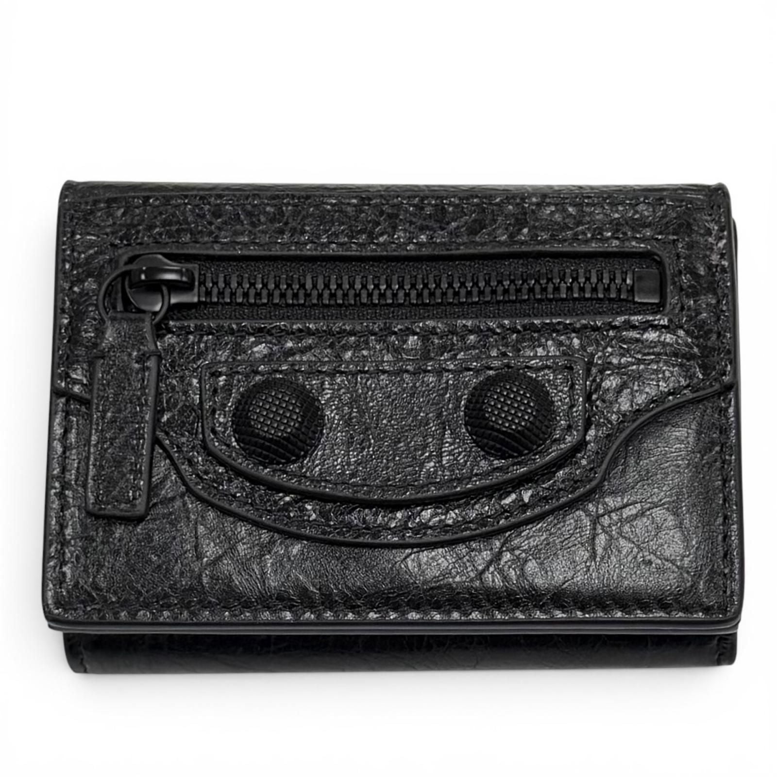 Balenciaga le Cagole Logo Leather Mini Wallet Trifold Black