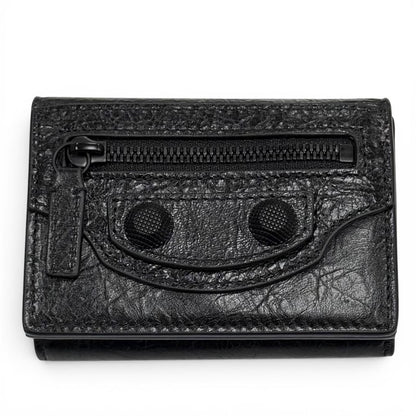 Balenciaga le Cagole Logo Leather Mini Wallet Trifold Black