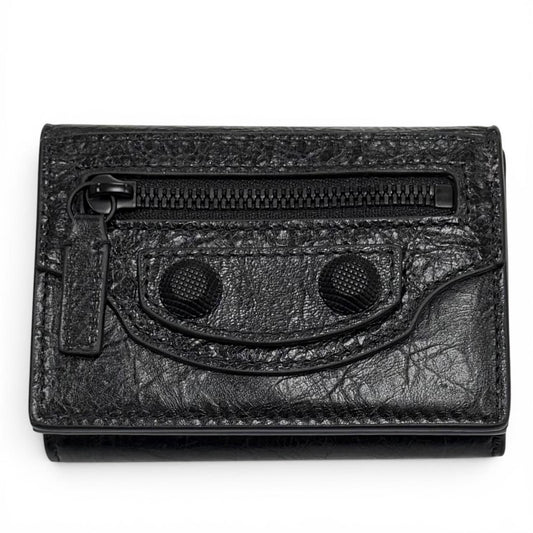 Balenciaga le Cagole Logo Leather Mini Wallet Trifold Black
