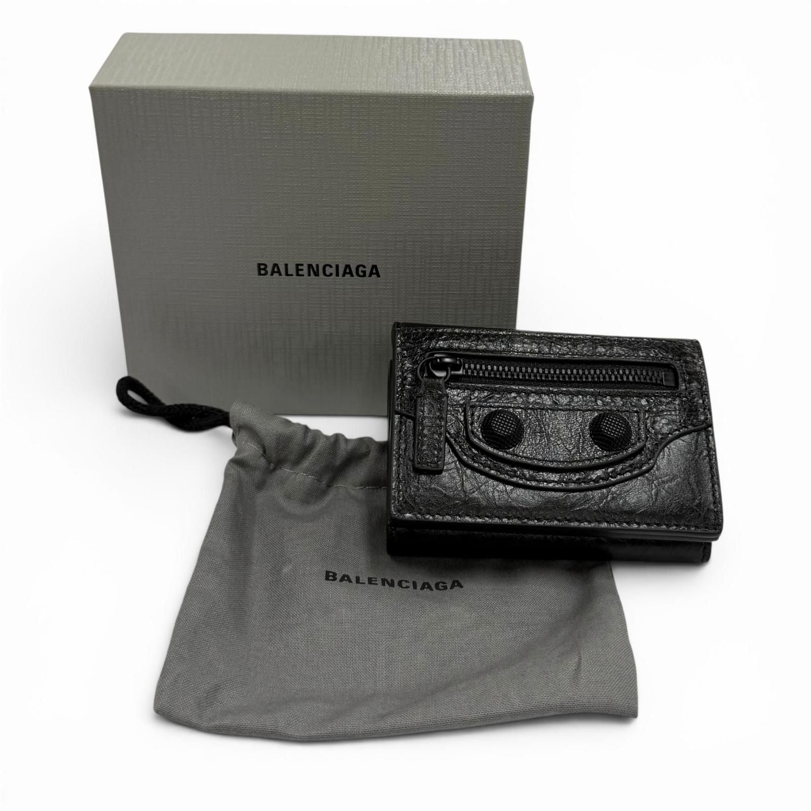 Balenciaga le Cagole Logo Leather Mini Wallet Trifold Black — view 2