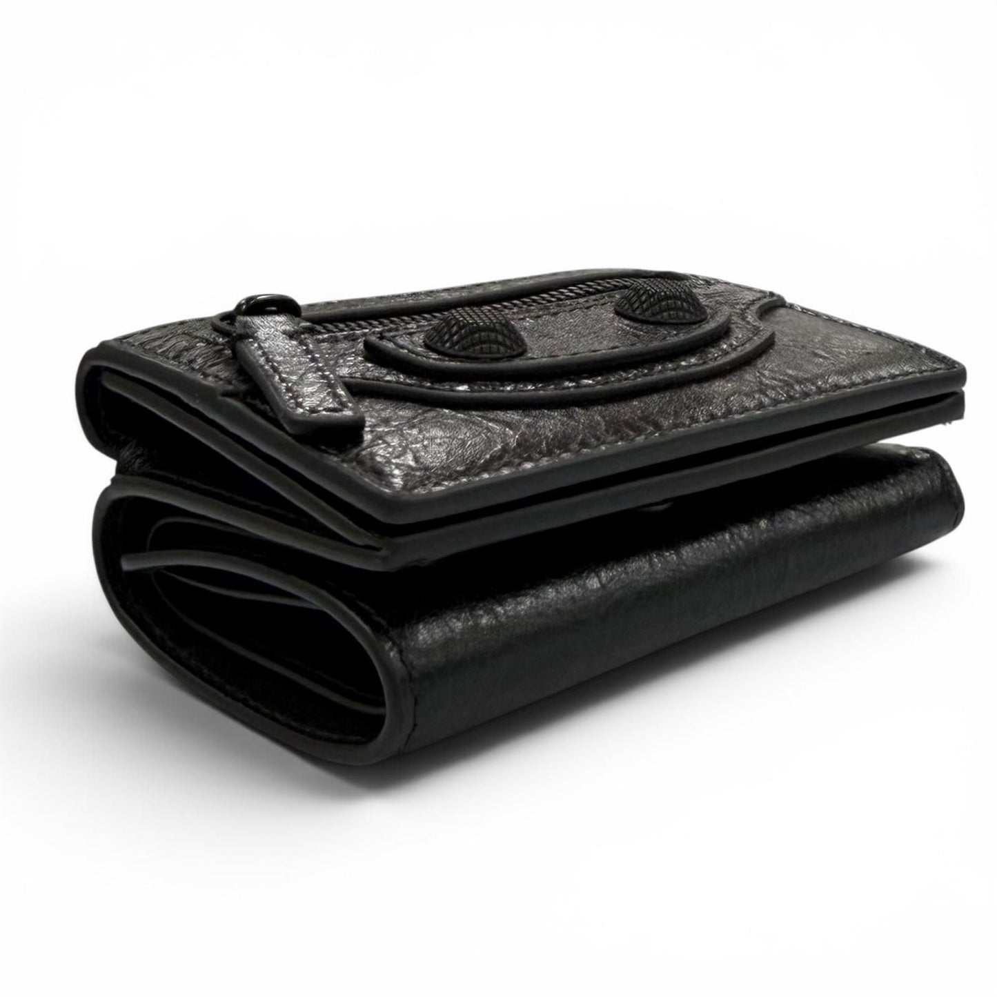 Balenciaga le Cagole Logo Leather Mini Wallet Trifold Black — view 4