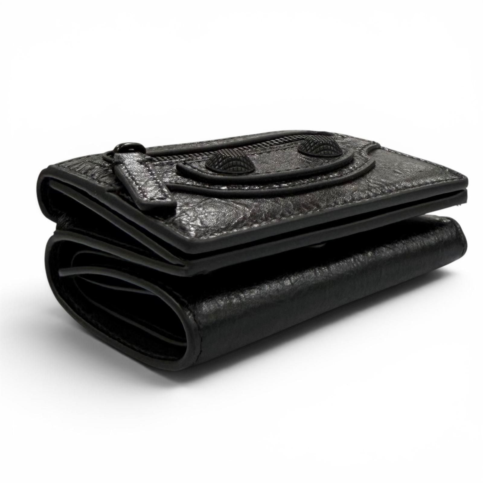 Balenciaga le Cagole Logo Leather Mini Wallet Trifold Black — view 4