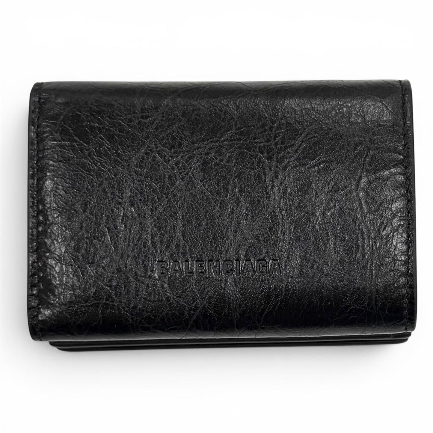 Balenciaga le Cagole Logo Leather Mini Wallet Trifold Black — view 3