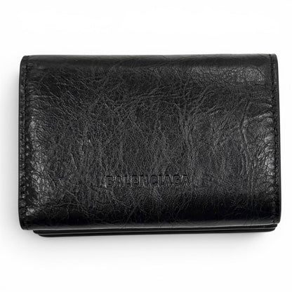 Balenciaga le Cagole Logo Leather Mini Wallet Trifold Black — view 3