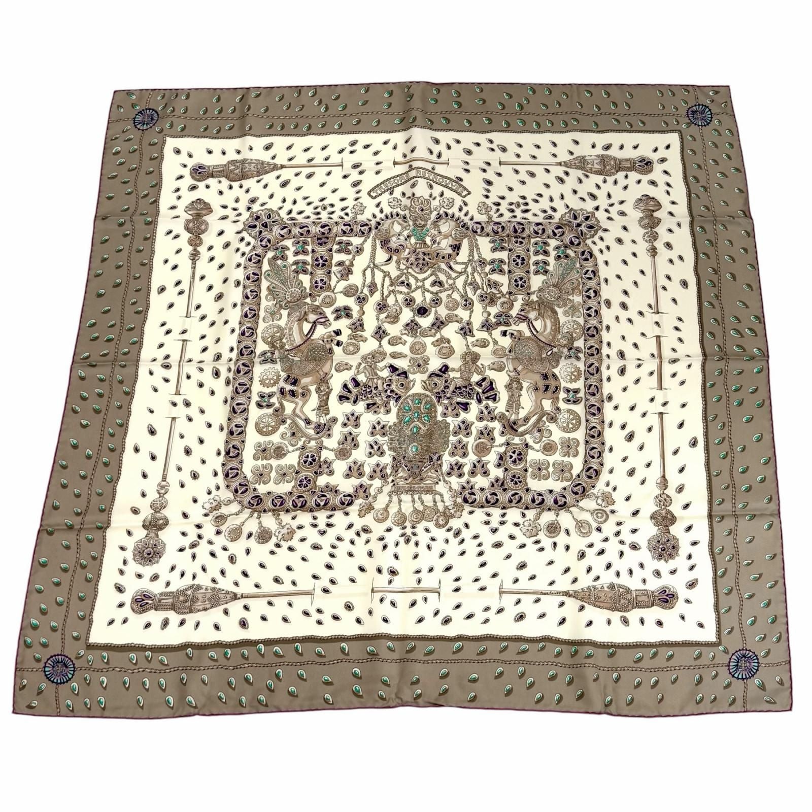 Hermes Carre 90 Tresors Retrouves Hidden Treasure Silk 100% Scarf Multi
