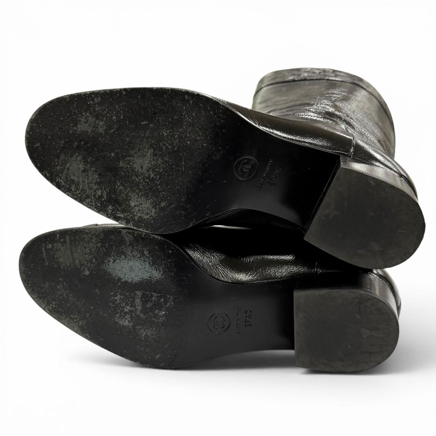 Chanel CC Logo Quilted Chanki Heels Leather Long Boots Black — view 7