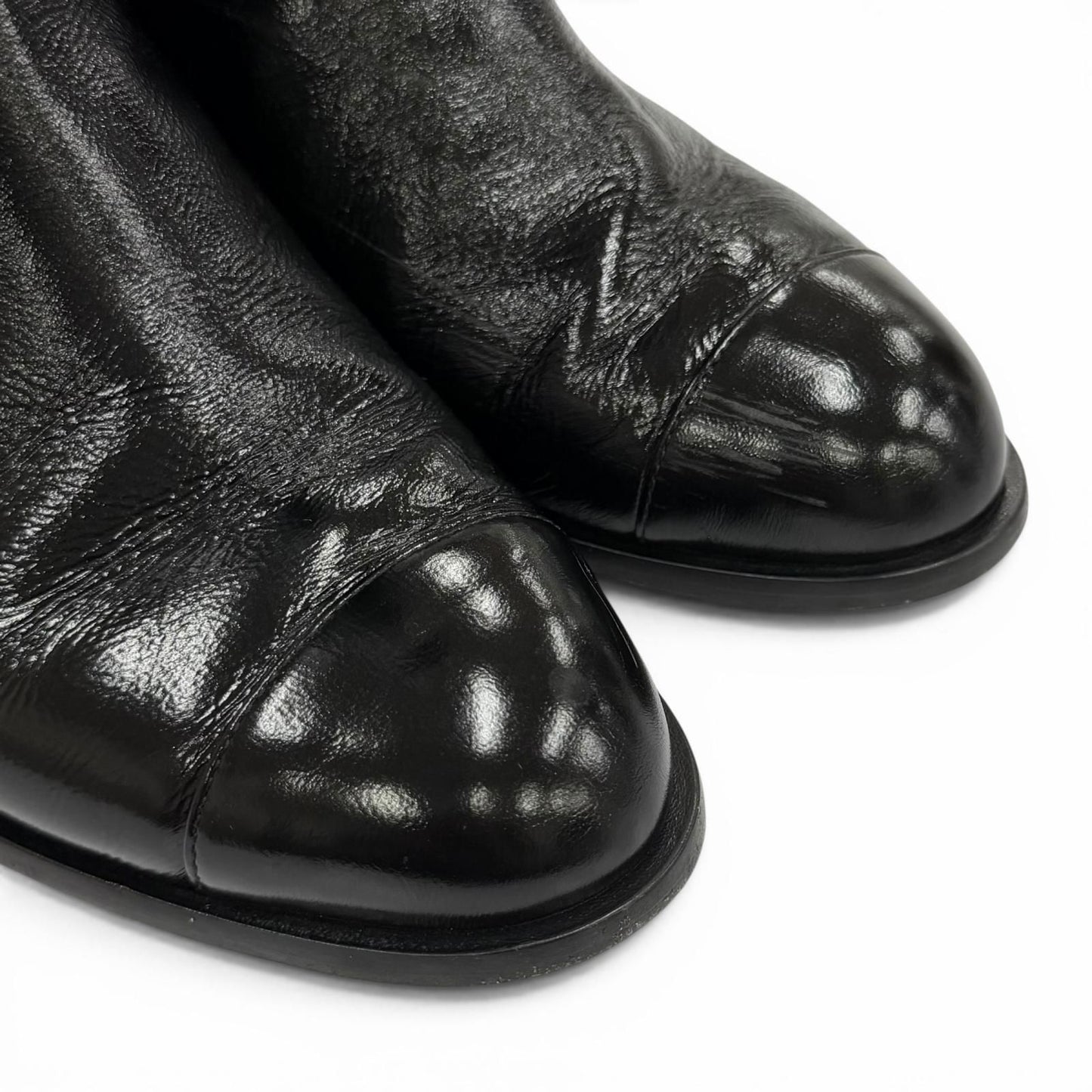 Chanel CC Logo Quilted Chanki Heels Leather Long Boots Black — view 8