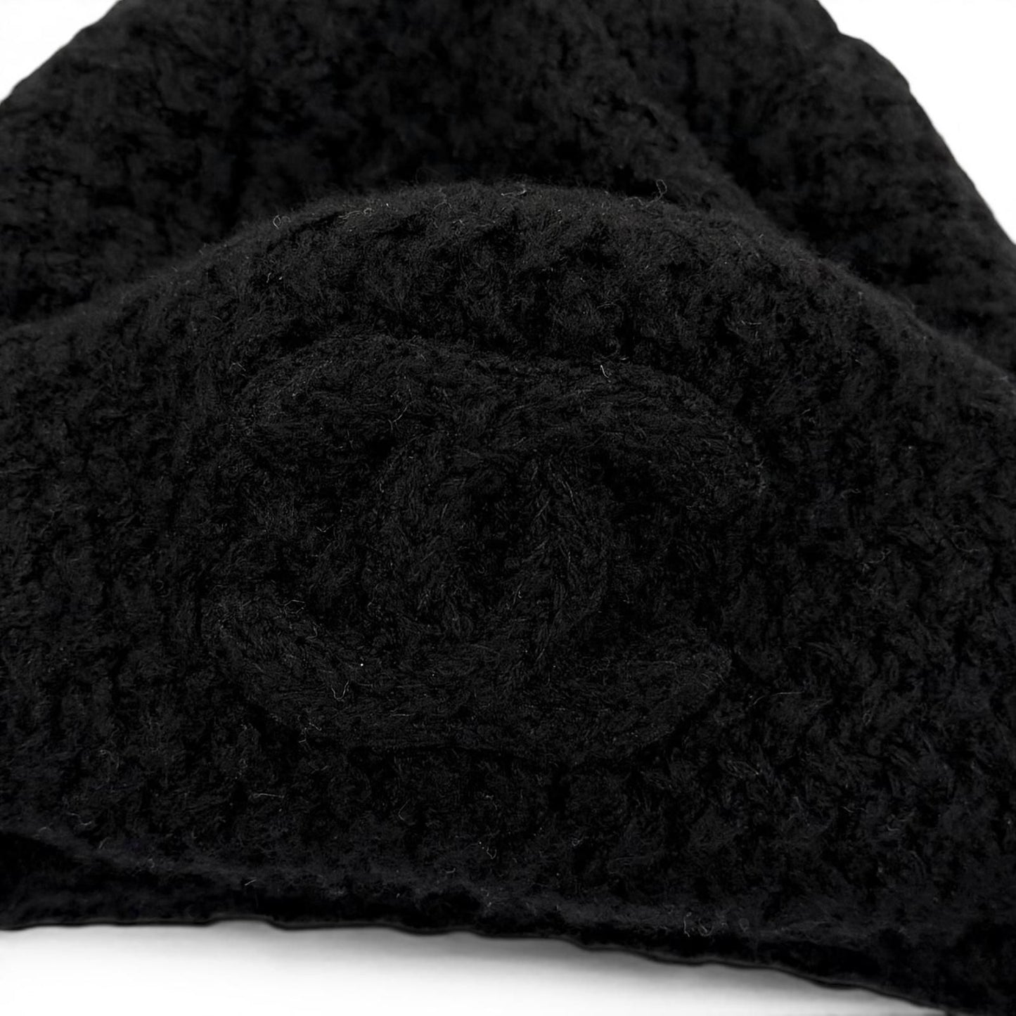 Chanel Cashmere Silk CC Logo Chapka Hat Trapper Hat Flight Hat Knit Cap Black — view 8