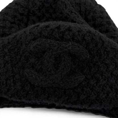 Chanel Cashmere Silk CC Logo Chapka Hat Trapper Hat Flight Hat Knit Cap Black — view 8