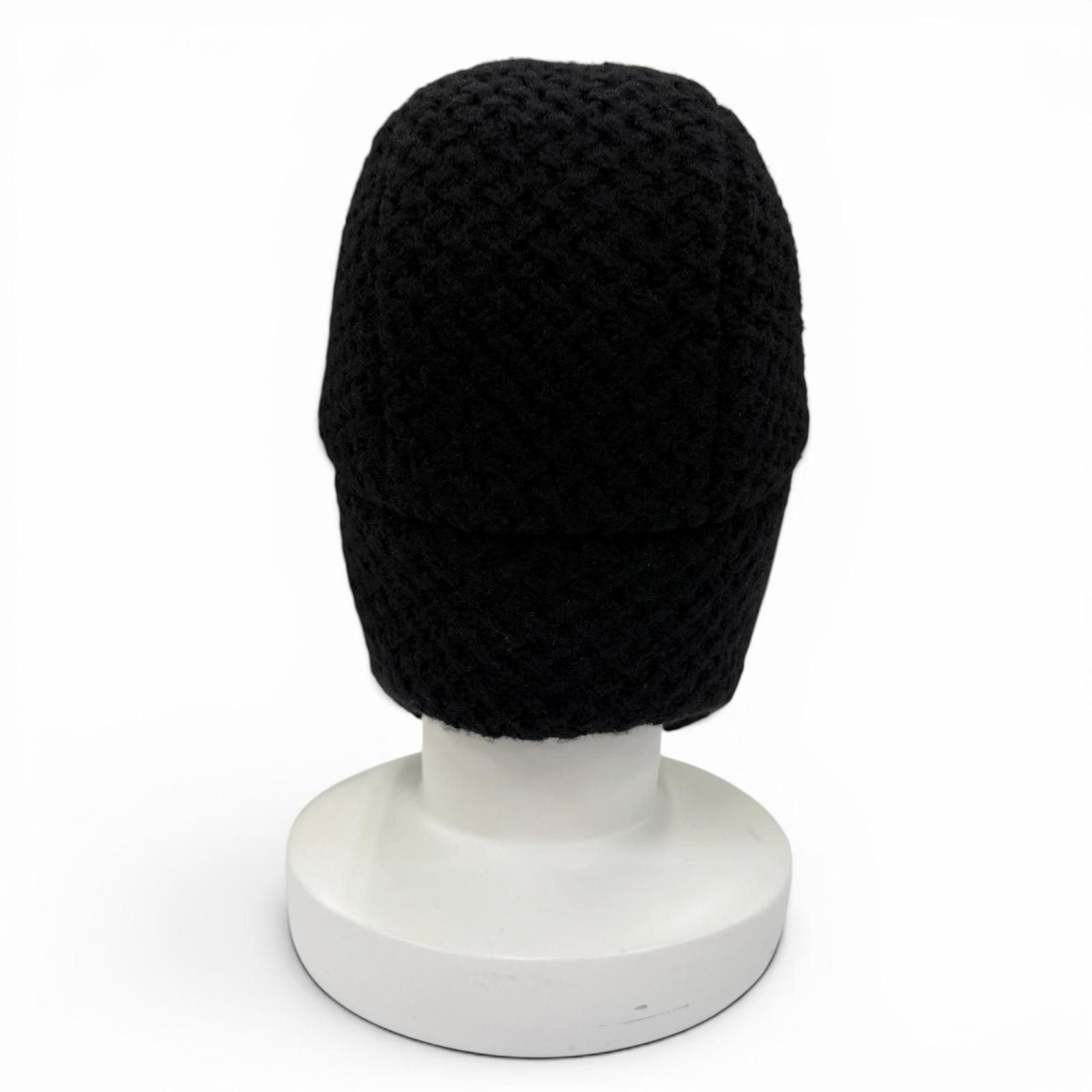 Chanel Cashmere Silk CC Logo Chapka Hat Trapper Hat Flight Hat Knit Cap Black — view 5
