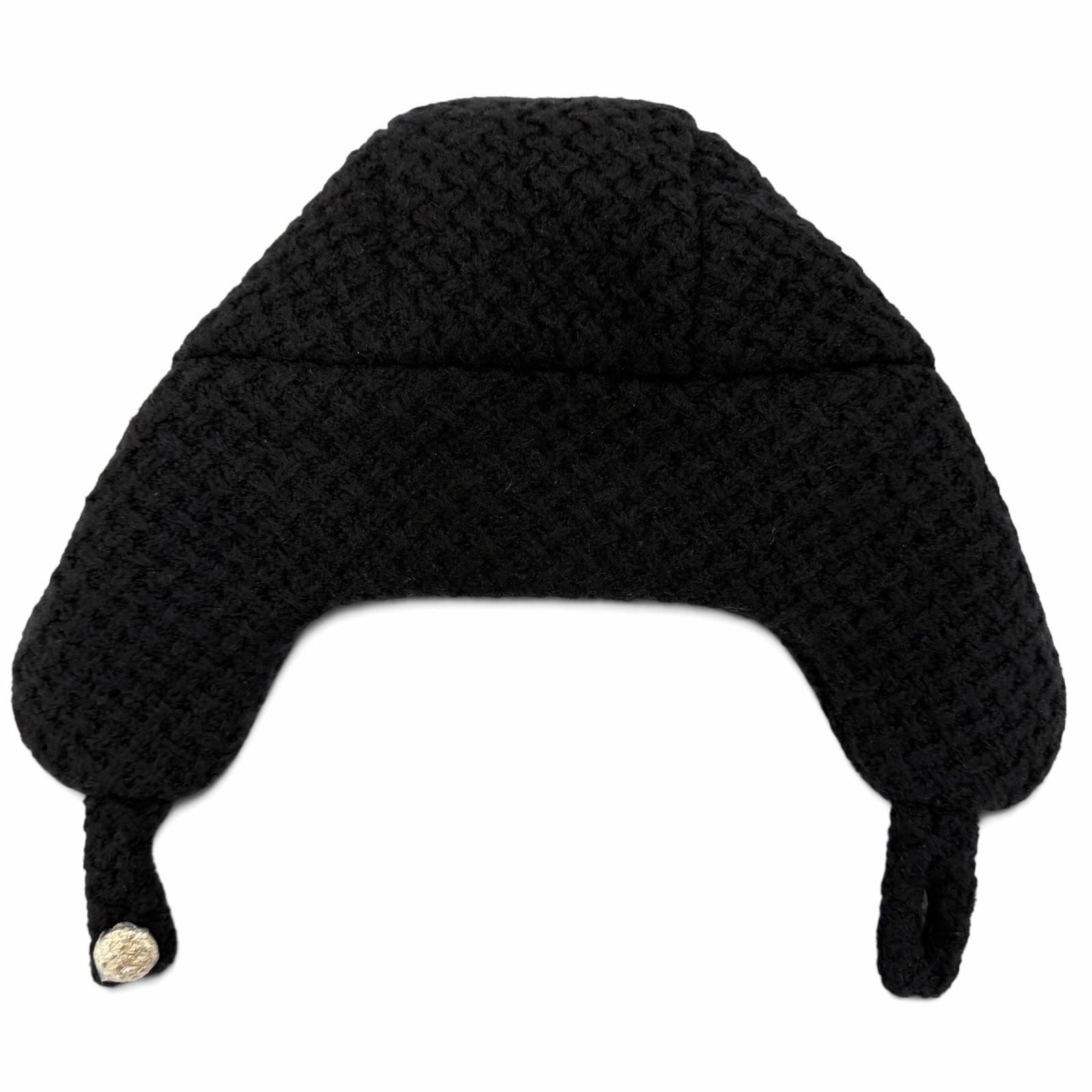 Chanel Cashmere Silk CC Logo Chapka Hat Trapper Hat Flight Hat Knit Cap Black — view 2