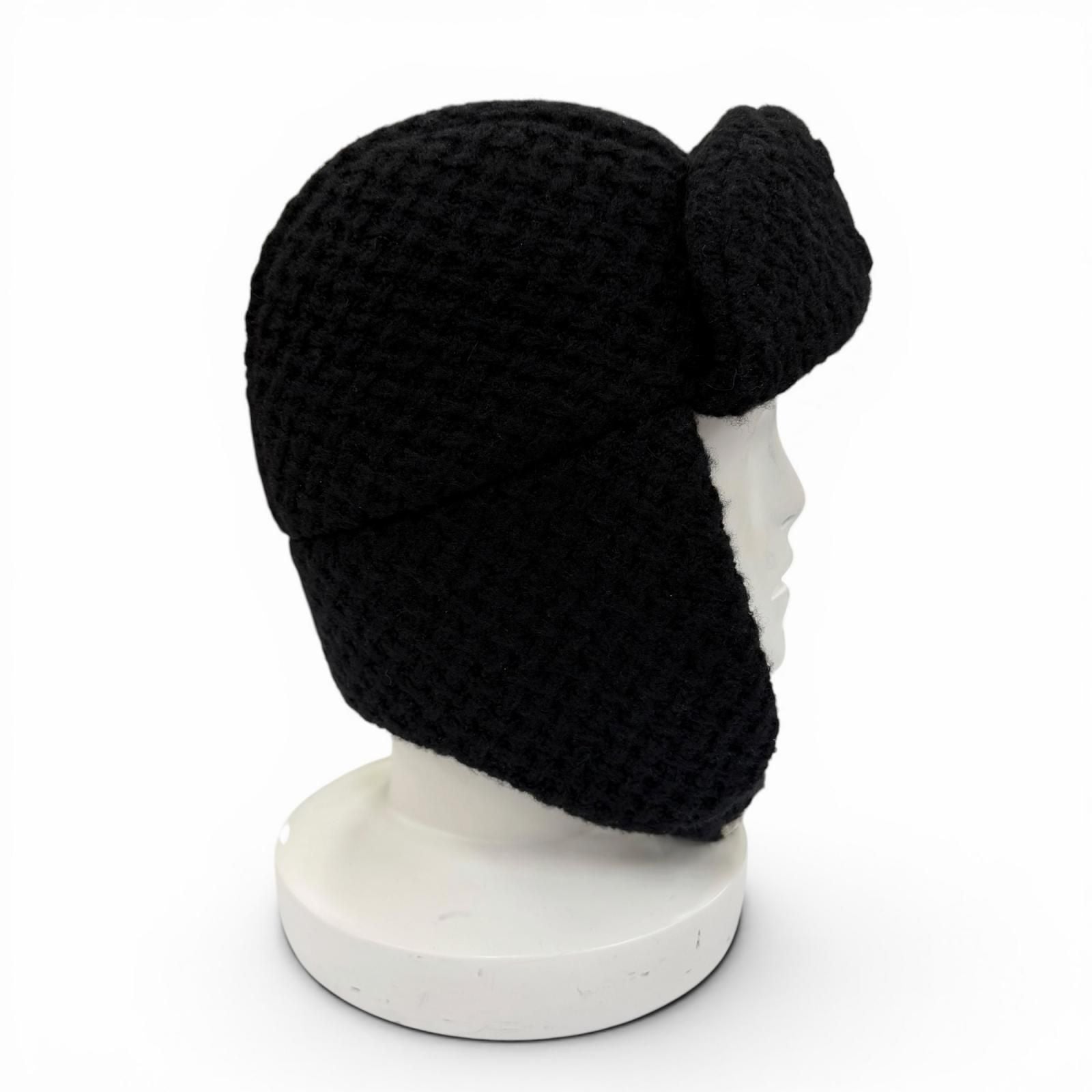 Chanel Cashmere Silk CC Logo Chapka Hat Trapper Hat Flight Hat Knit Cap Black — view 4