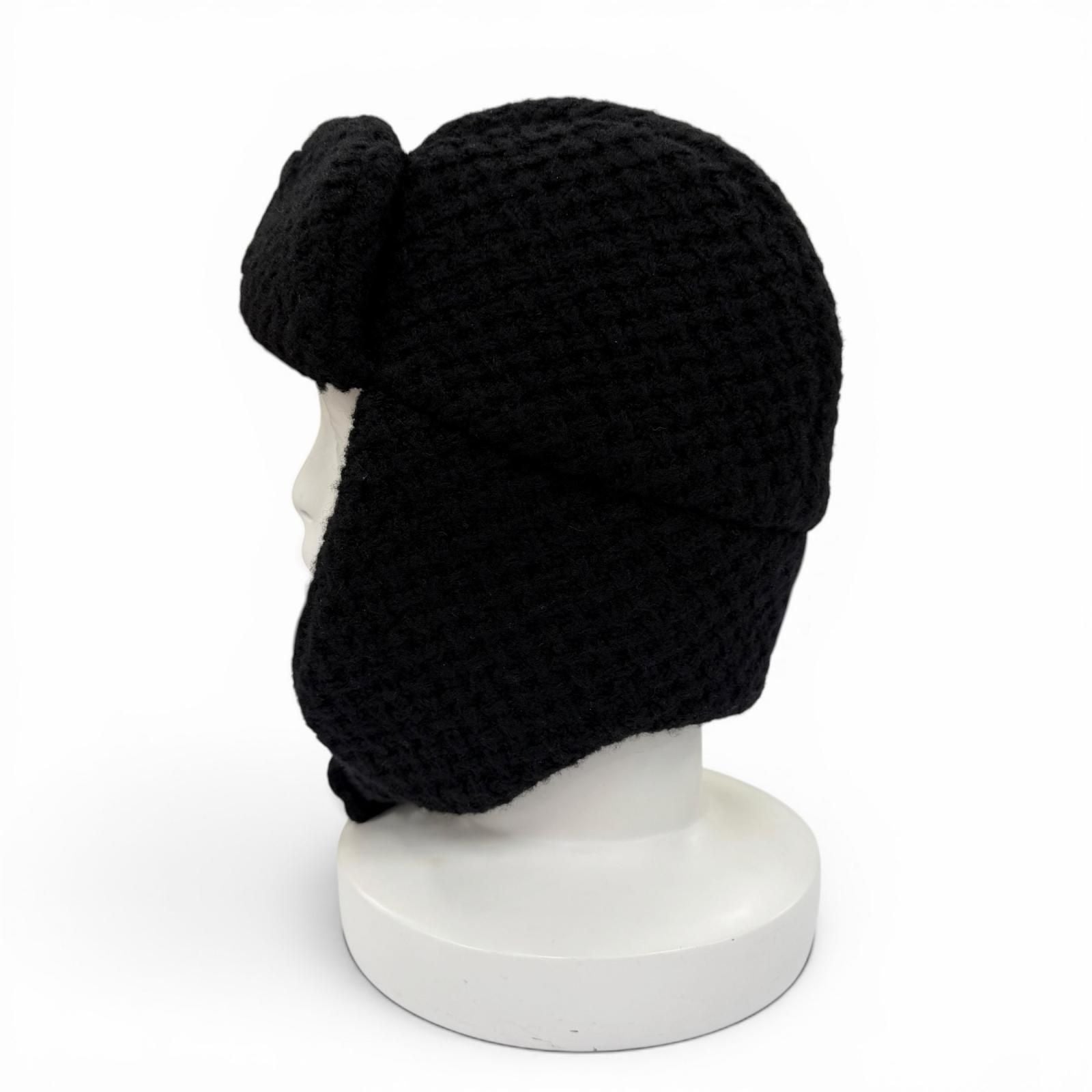 Chanel Cashmere Silk CC Logo Chapka Hat Trapper Hat Flight Hat Knit Cap Black — view 6