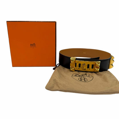 Hermes Vintage Collier de Chien 50 Gold Leather Belt Black 65 — view 2