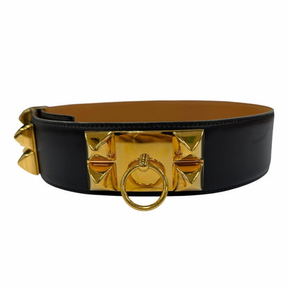 Hermes Vintage Collier de Chien 50 Gold Leather Belt Black 65 — view 4