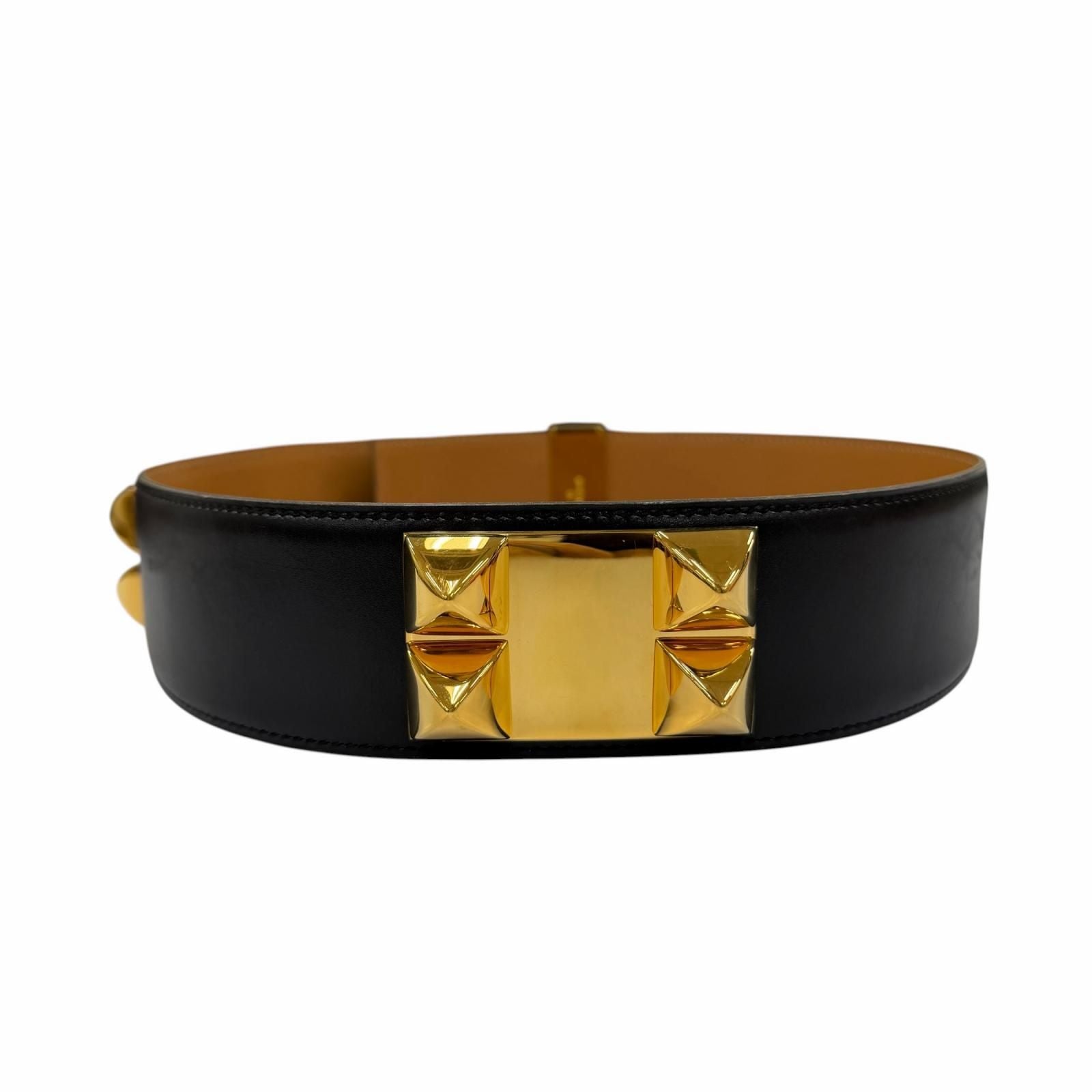 Hermes Vintage Collier de Chien 50 Gold Leather Belt Black 65 — view 5