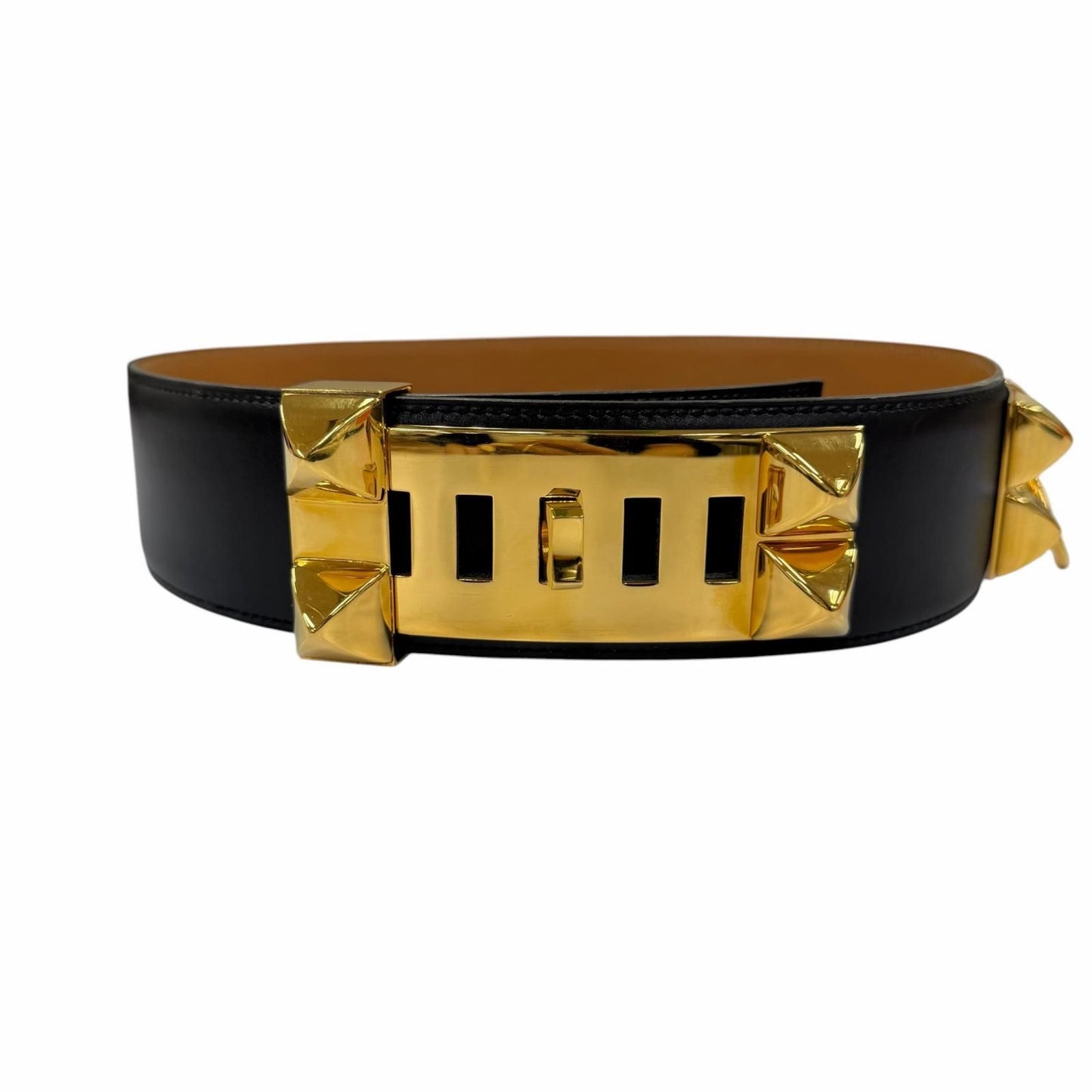 Hermes Vintage Collier de Chien 50 Gold Leather Belt Black 65 — view 3