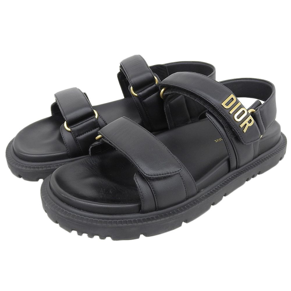 Dior Act Lambskin Metal Logo Backstrap Sandals Black Gold