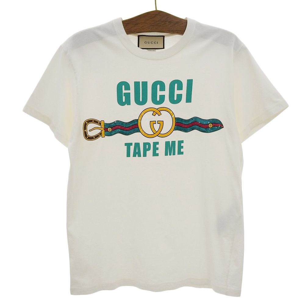 Gucci Cotton Tape ME Sequin Decoration Front Logo Short Sleeve Top White
